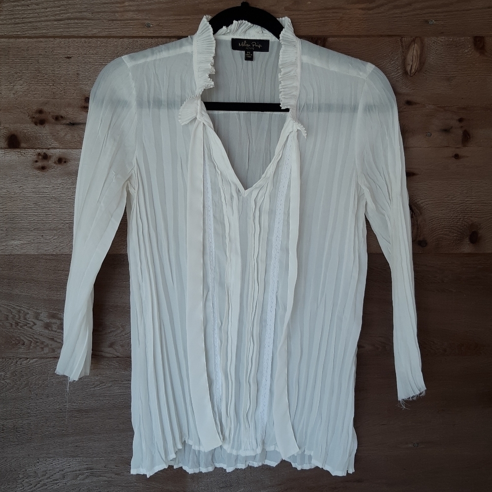 Melissa Paige Sheet White Raw Hem Blouse Petite SM